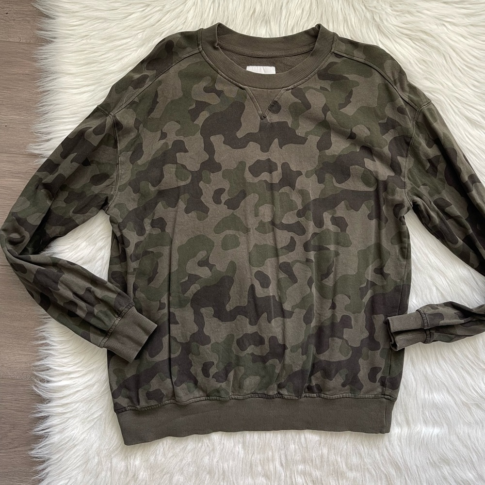 Target Goodfellow & Co dark green camo crew neck pullover sweatshirt unisex M